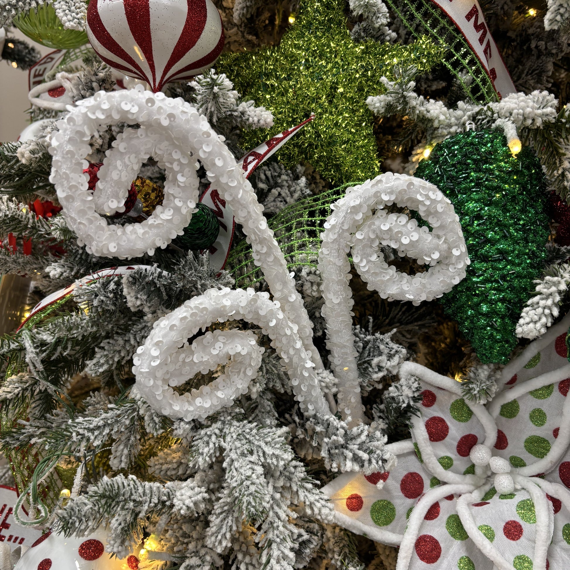 White Sequin Swirl Spray - My Christmas