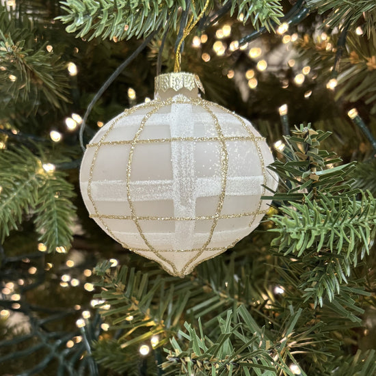 White Tartan Onion Bauble - My Christmas