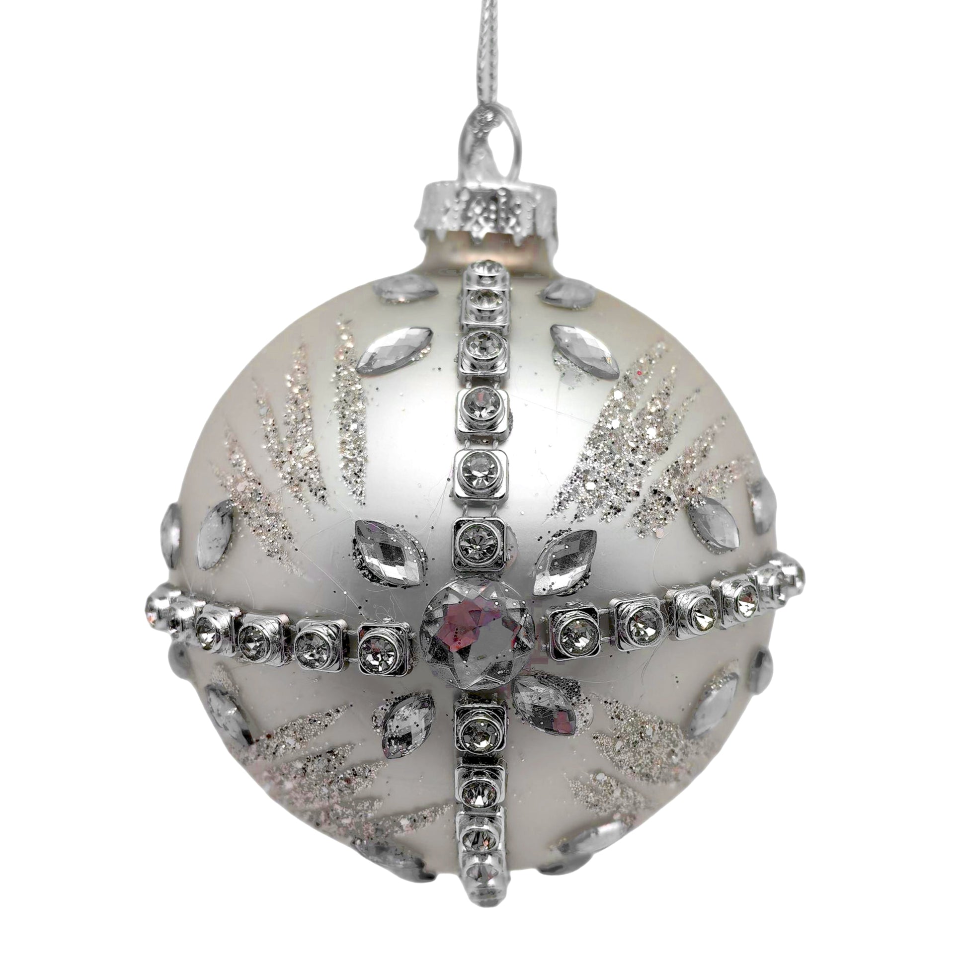 White With Diamonte Cross Bauble - My Christmas