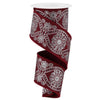 Wine and Silver Wavy Floral Ribbon - My Christmas