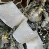 Winter White Faux Dupion with Glitter Snowflakes Ribbon - My Christmas