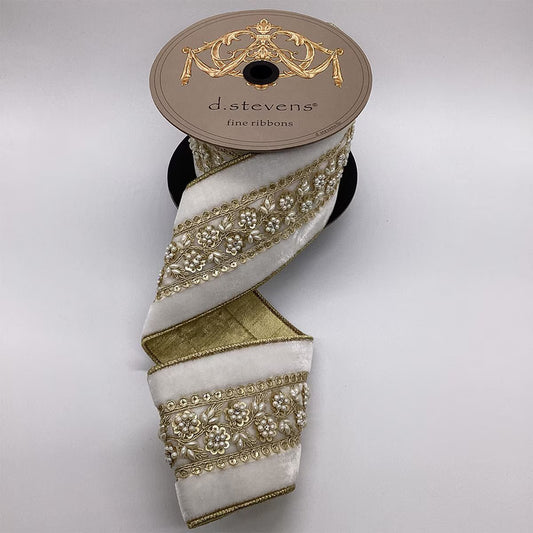 Winter White Gold Pearl Centre Ribbon - My Christmas