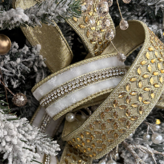 Winter White Velvet Ribbon with Jewel Centre - My Christmas