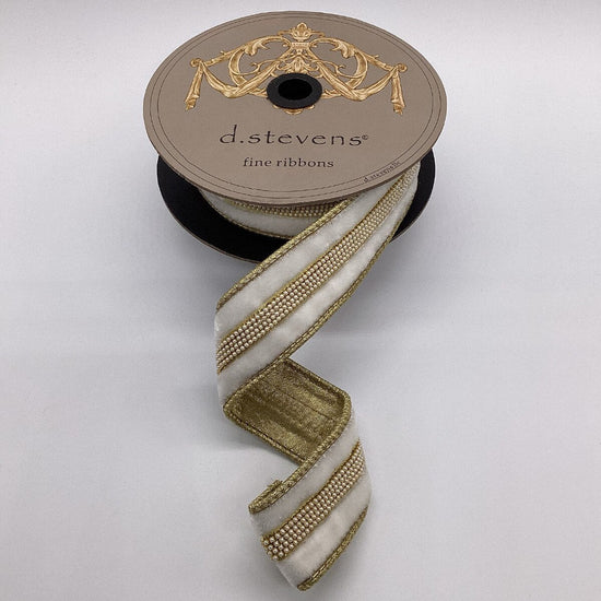 Winter White Velvet Ribbon with Pearl Centre - My Christmas
