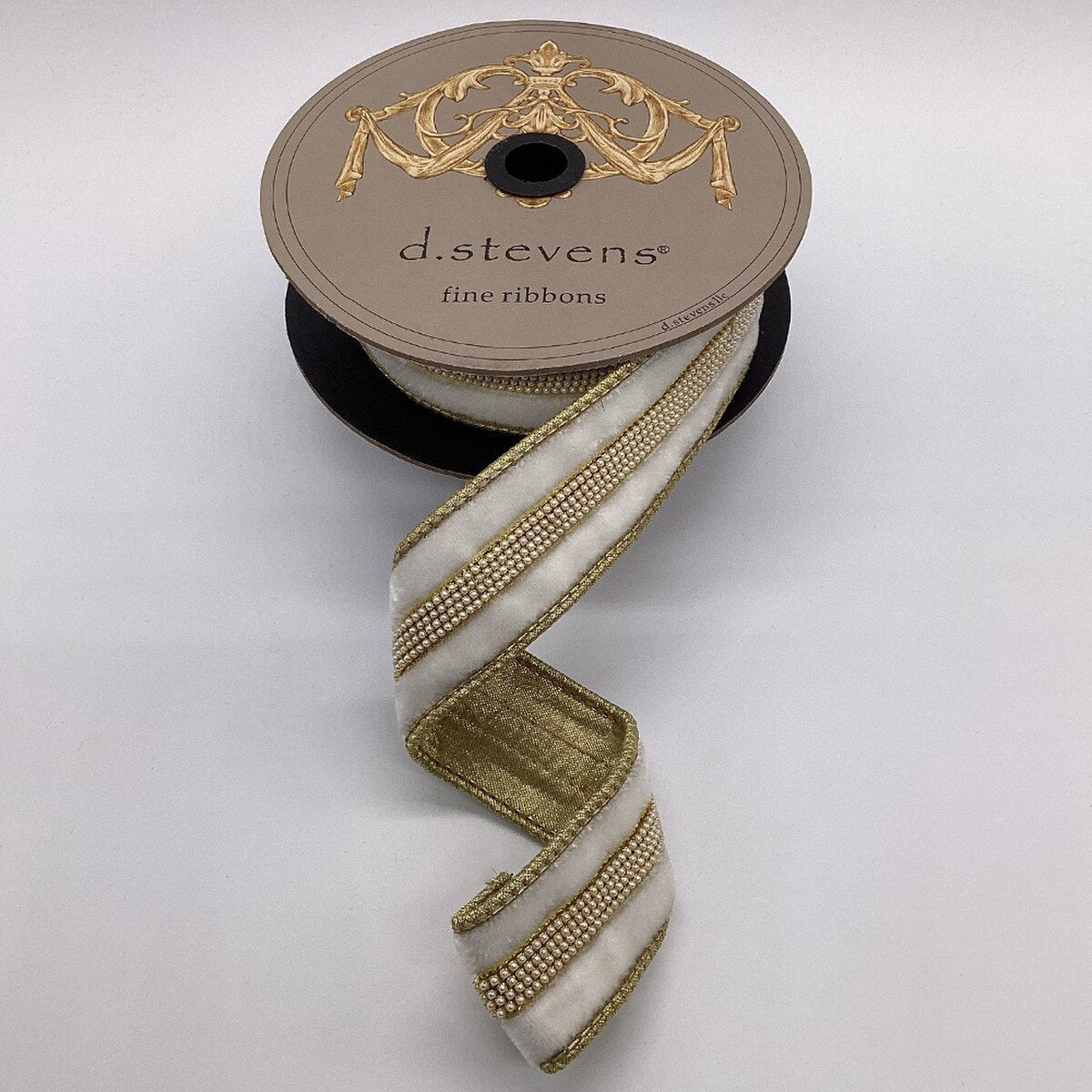 Winter White Velvet Ribbon with Pearl Centre - My Christmas