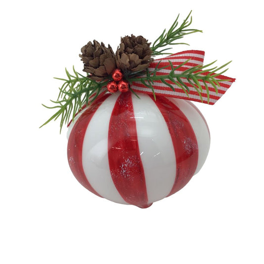 Red and White Glass Onion Ornament