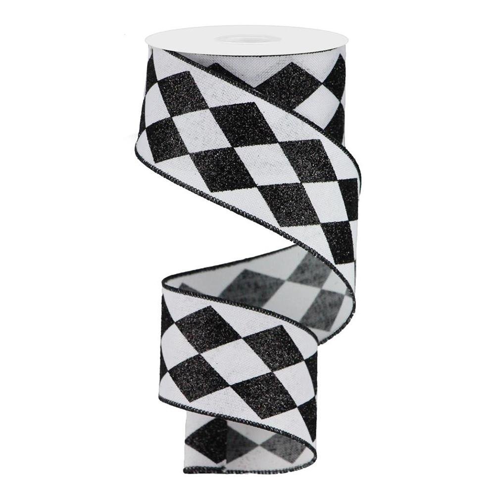 Black And White Harelquin Check Ribbon - My Christmas