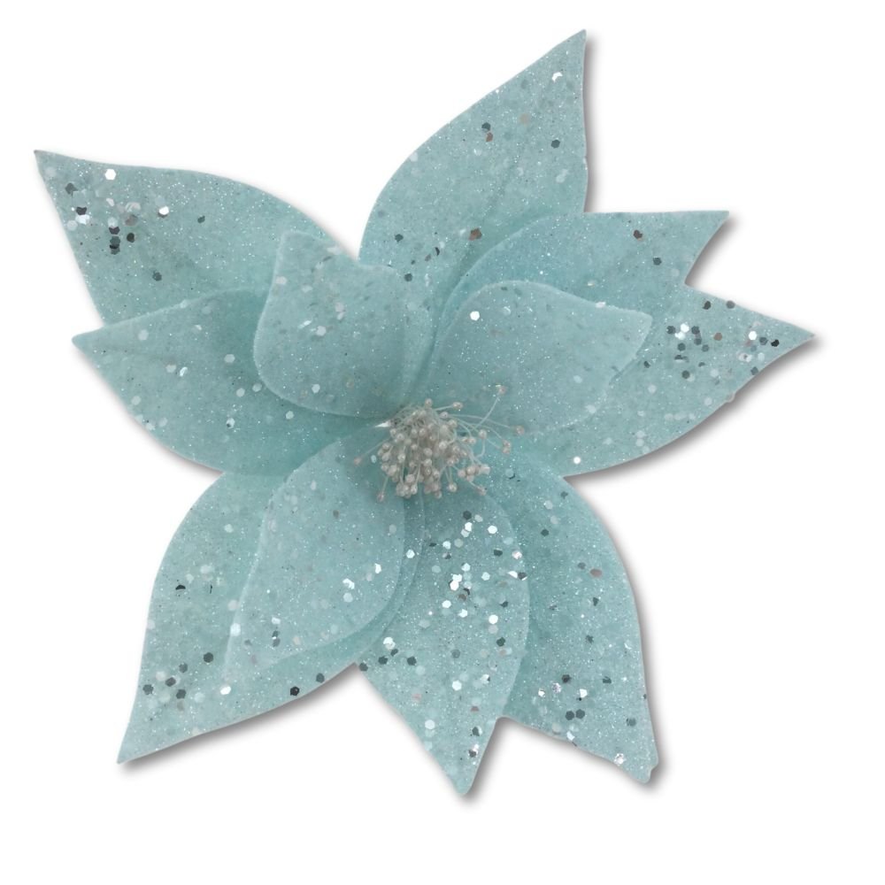 Blue Glitter Flower Ornament - My Christmas