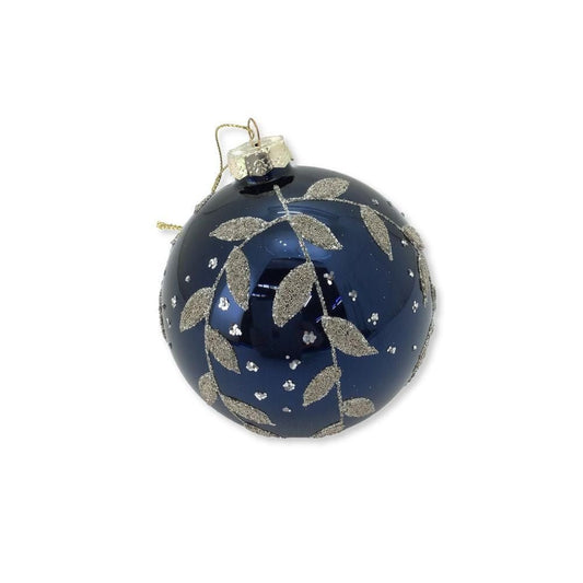 Blue Leaf Glass Bauble - My Christmas