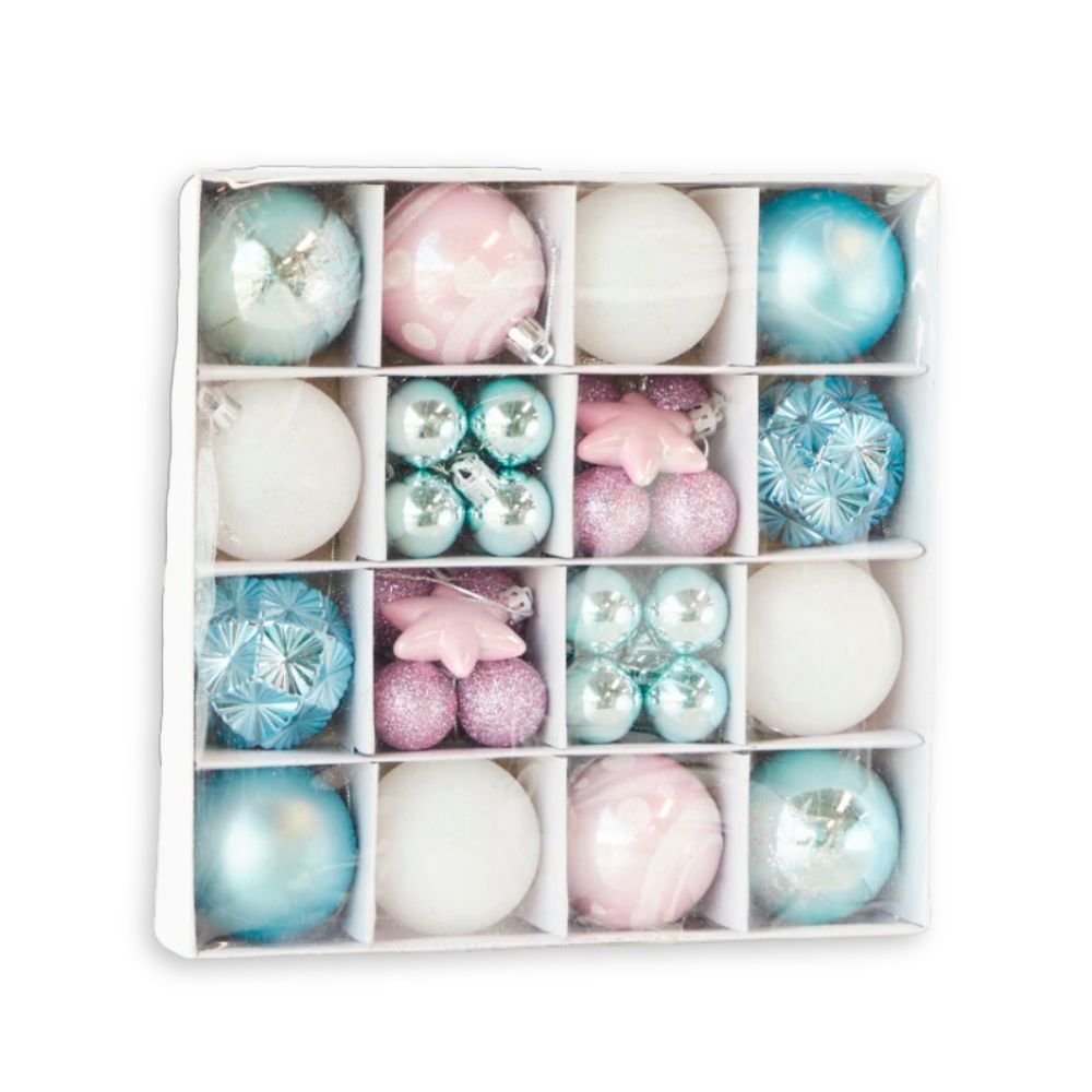 Blue & Pink Ornaments, 42pc set - My Christmas