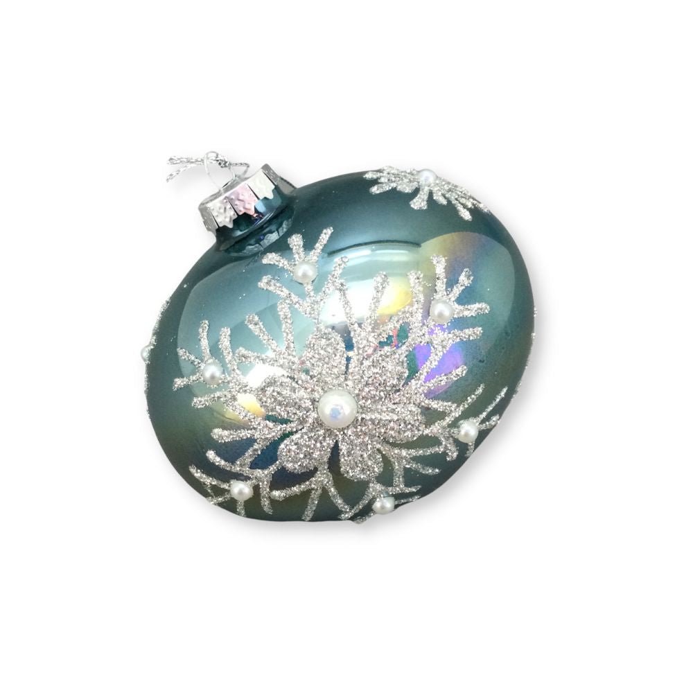 Blue/Silver Glass Onion Ornament - My Christmas