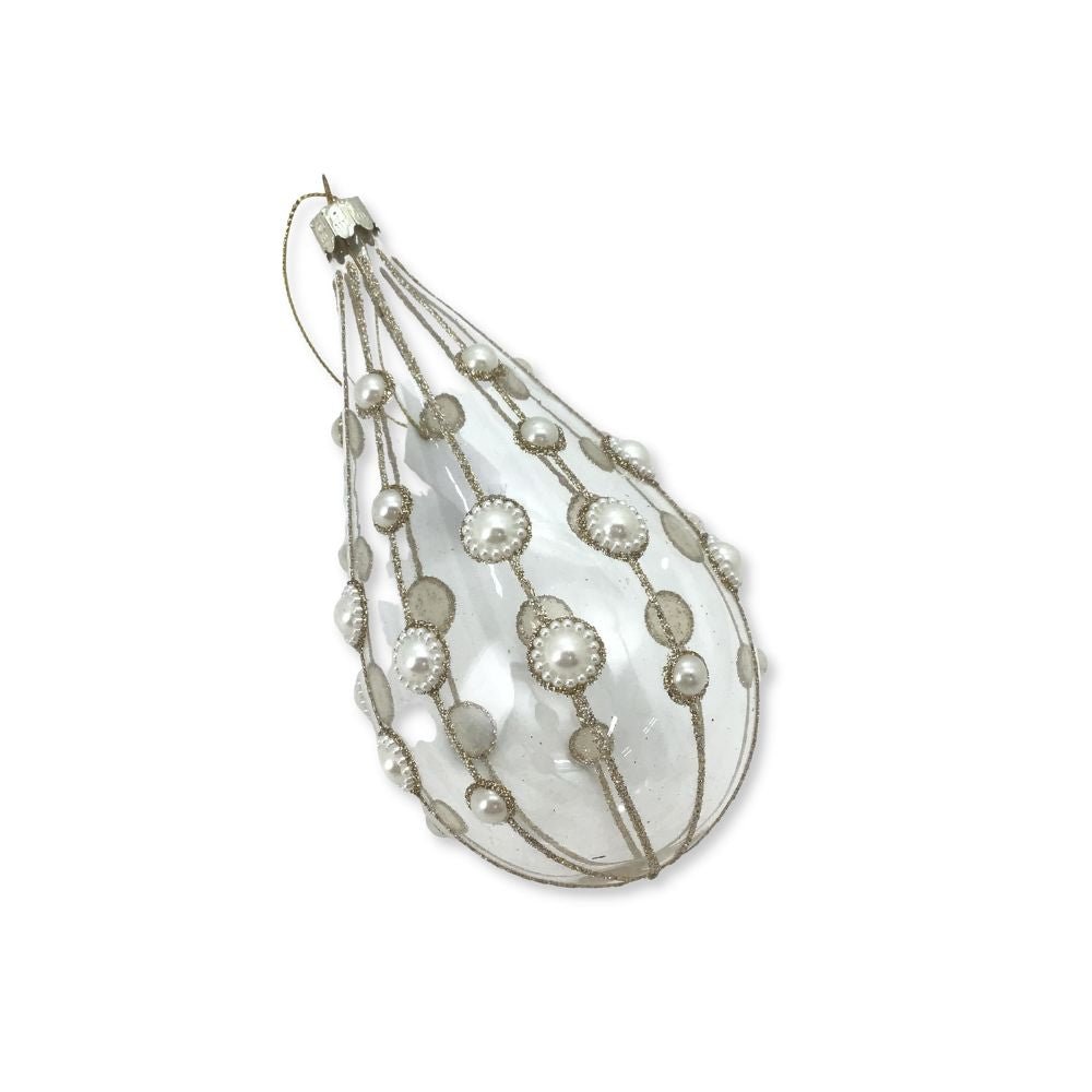 Clear and Pearl Glass Finial - My Christmas