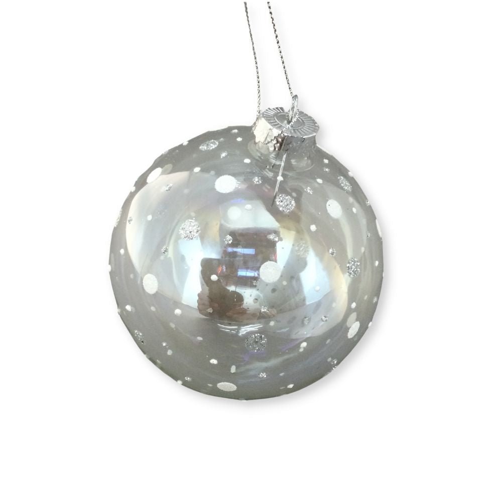 Clear Glass Bauble/White Polka Dots - My Christmas