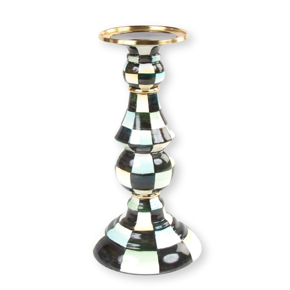 Courtly Check Enamel Pillar Candlestick, Large - My Christmas