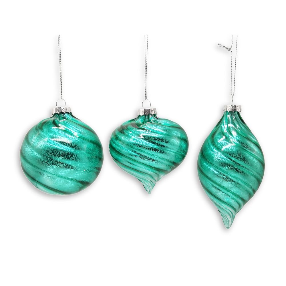 Dark Teal Glass Bauble, Pack of 3 - My Christmas
