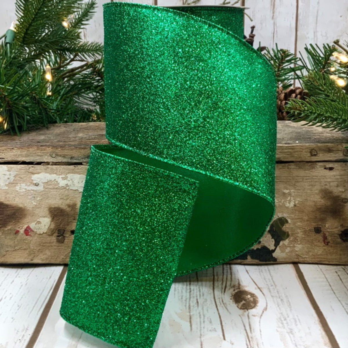 Emerald Glitter Ribbon, 10cm - My Christmas