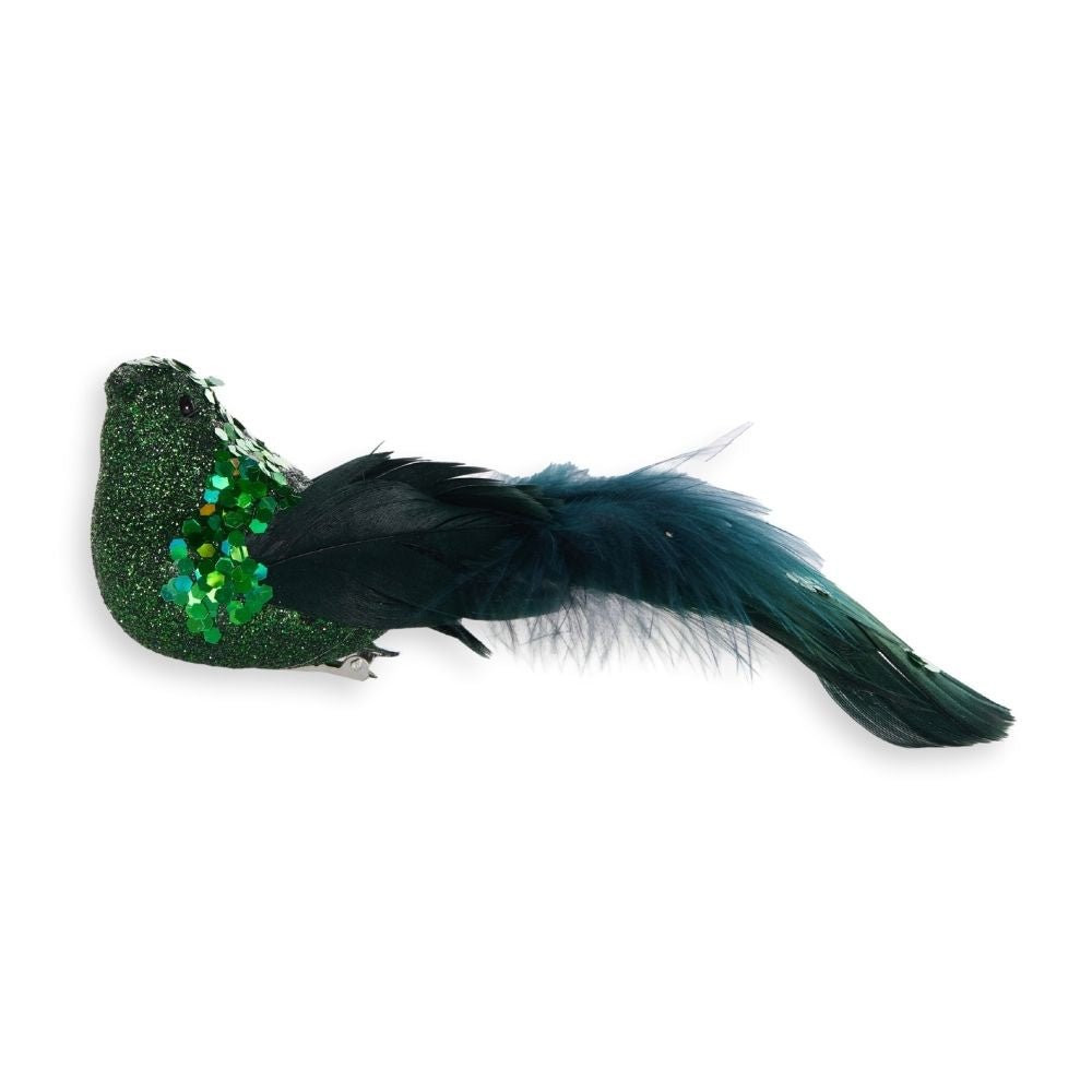 Forrest Green Feather Clip Bird - My Christmas