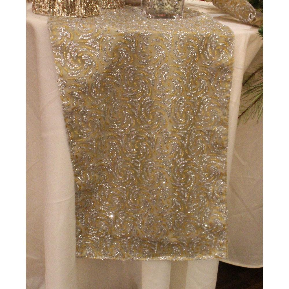 Gold And Silver Sheer Swirl Table Runner - My Christmas