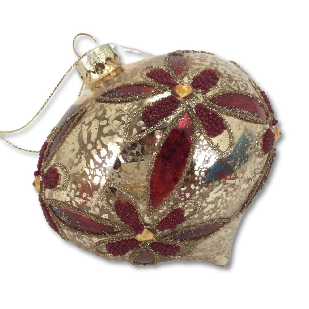 Gold & Red Drop Ornament, 10cm - My Christmas