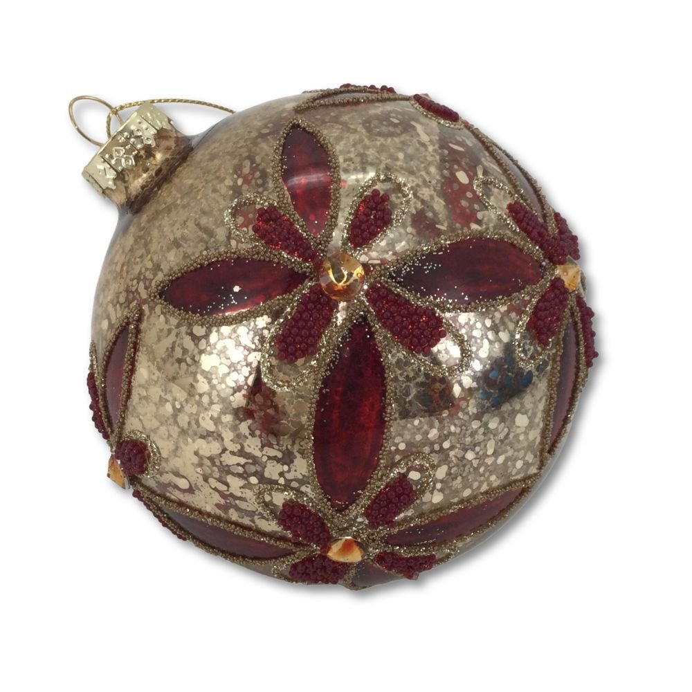 Gold & Red Floral Ornament, 10cm - My Christmas