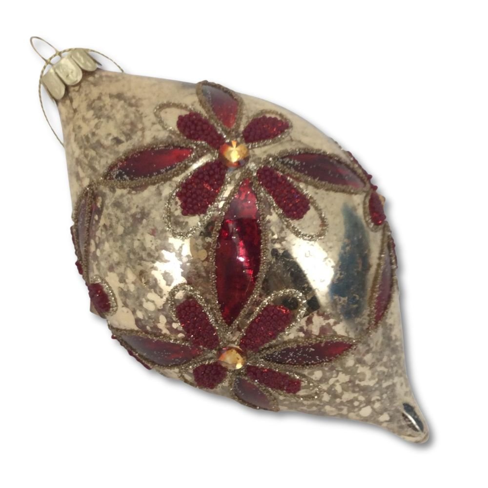 Gold & Red Long Drop Ornament, 14cm - My Christmas
