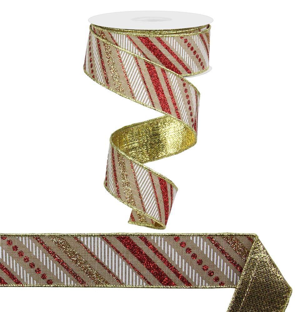 Gold/Red/White Striped Ribbon - My Christmas