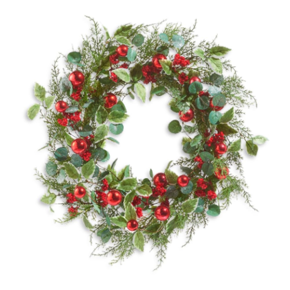 Greenery, Berry &amp; Ball Wreath, 60cm - My Christmas