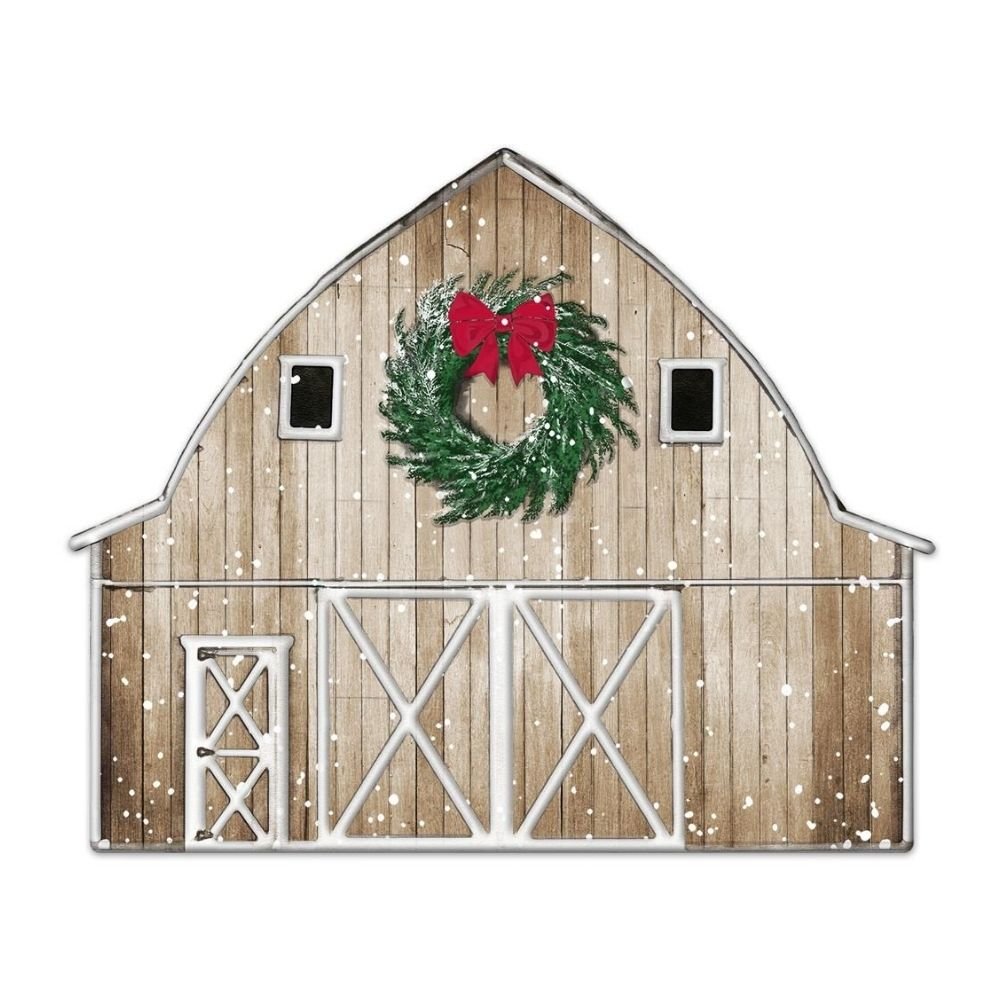 Metal Embossed Winter Barn Sign - My Christmas