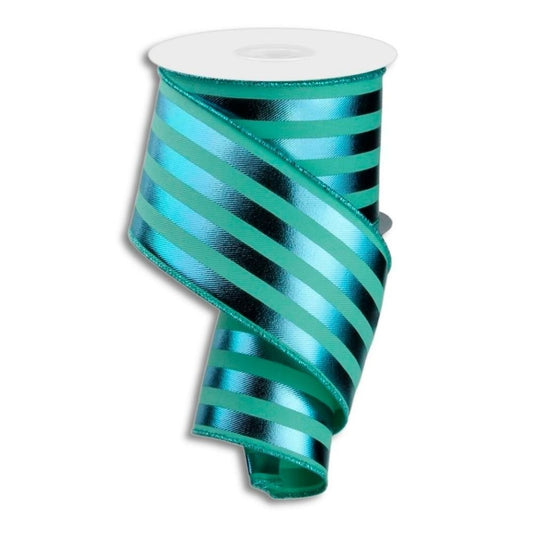 Mint Metallic Stripes Ribbon - My Christmas