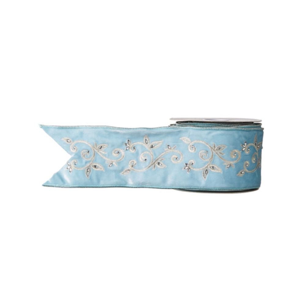 Pale Blue Embroidered Ribbon - My Christmas