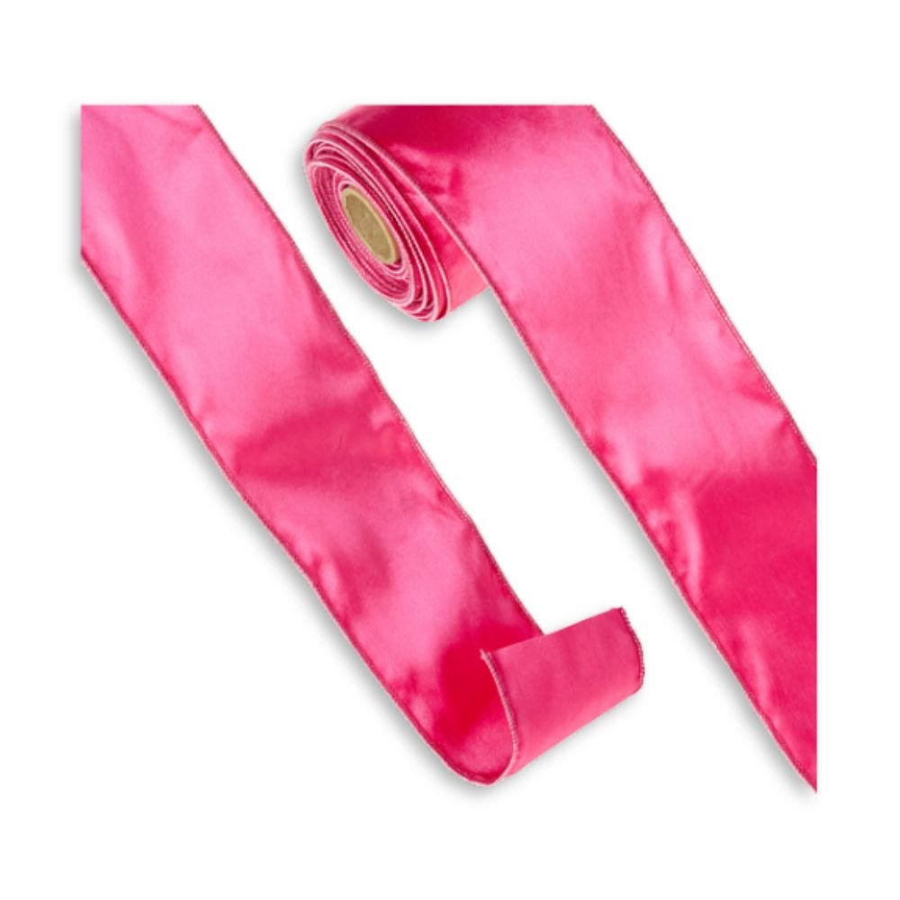 Pink Satin Wired Ribbon, 9m - My Christmas
