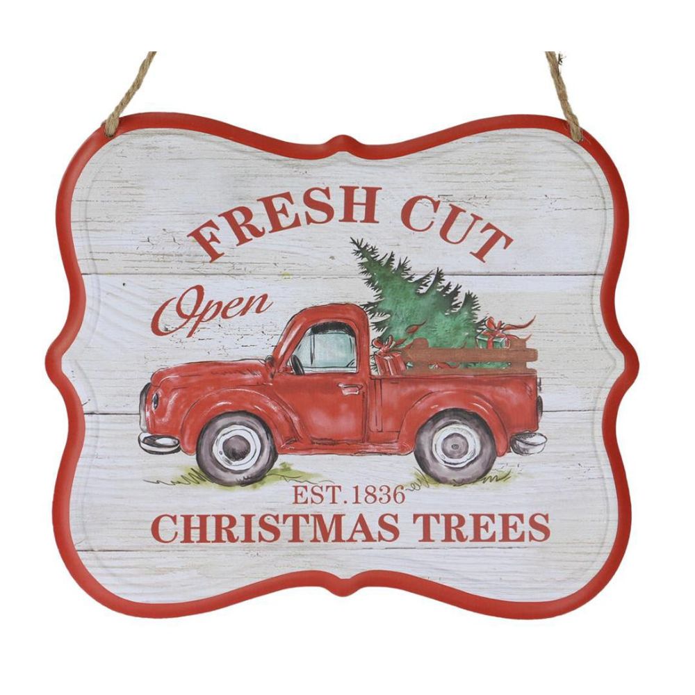 Red and Whitewash Sign with Fresh Cut Tree in Car - My Christmas