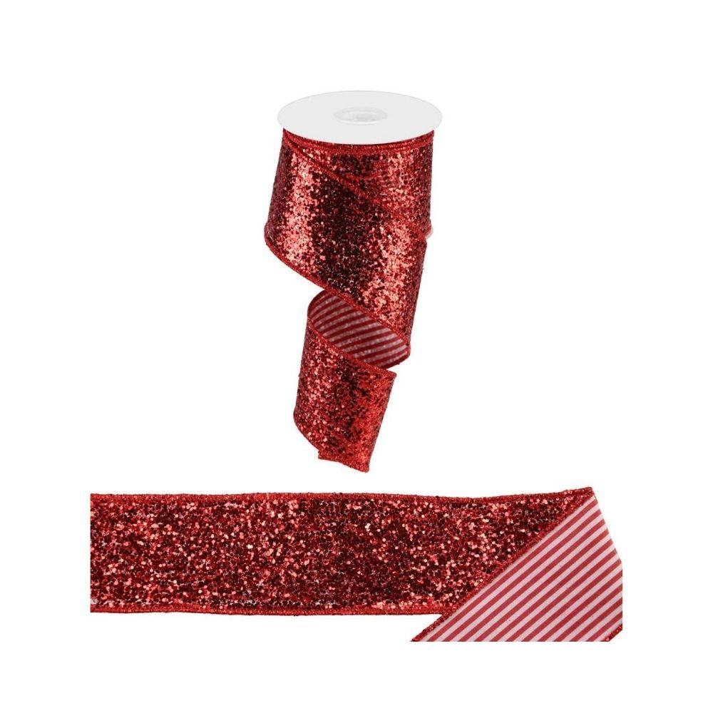Red Glitter Ribbon, 6.4cm Wide - My Christmas