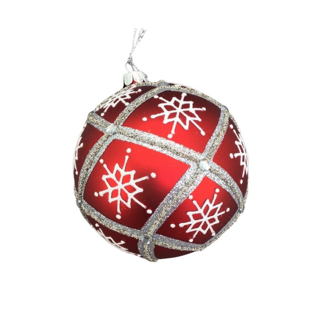 Red Snowflake Glass Ornament, 10cm - My Christmas