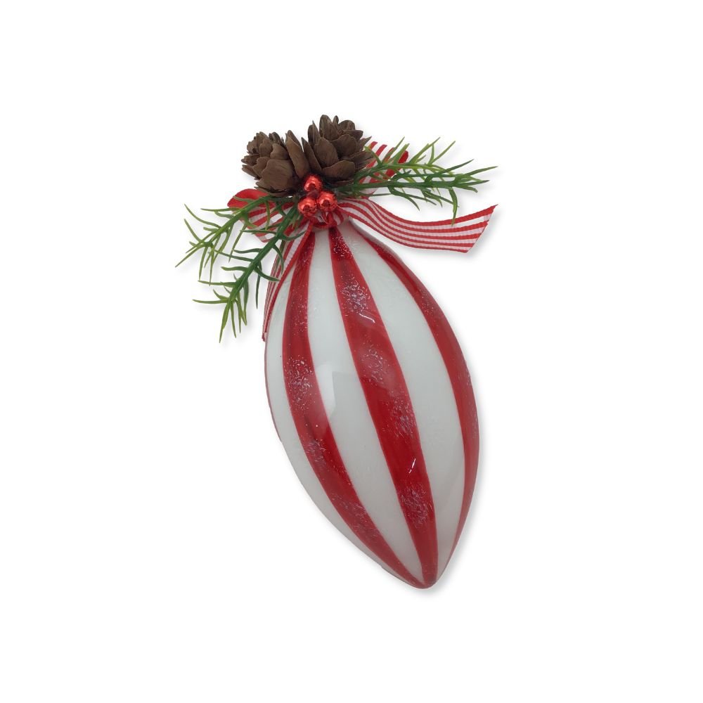 Red/White Glass Finial Ornament - My Christmas