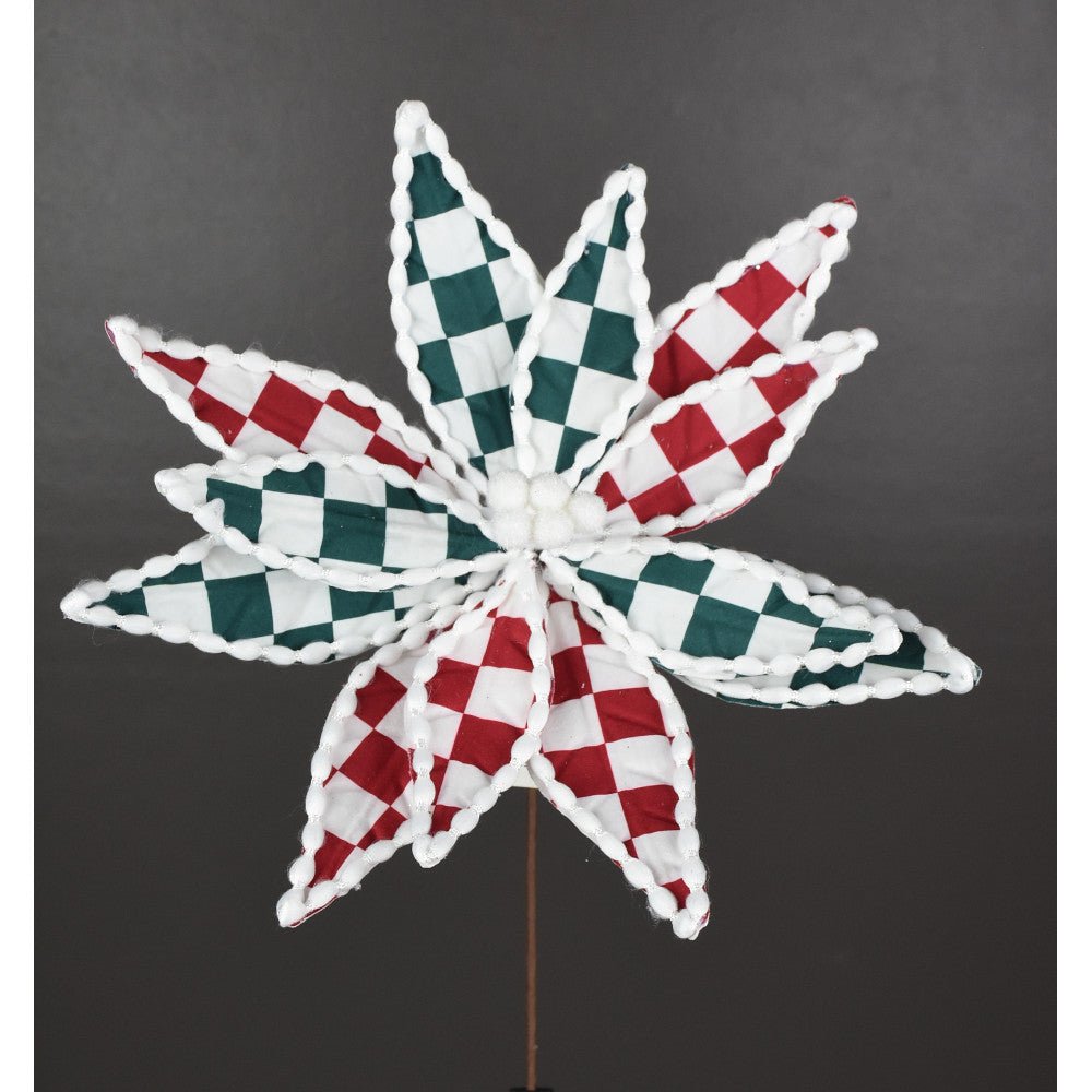 Red/White/Green Check Poinsettia Pick - My Christmas