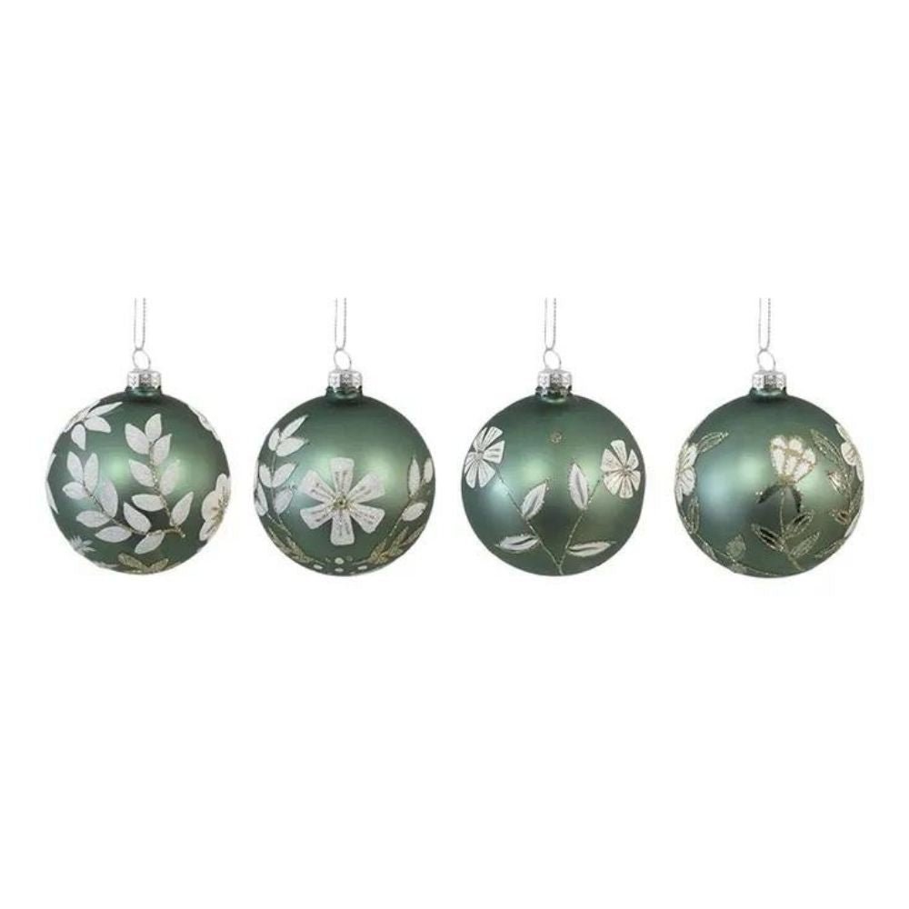 Set of 4 Green Bauble, 8cm - My Christmas