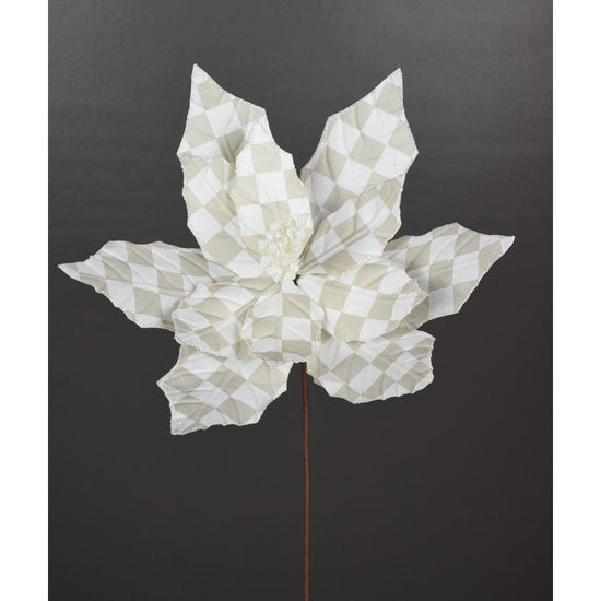 Tan/White Check Poinsettia Pick - My Christmas