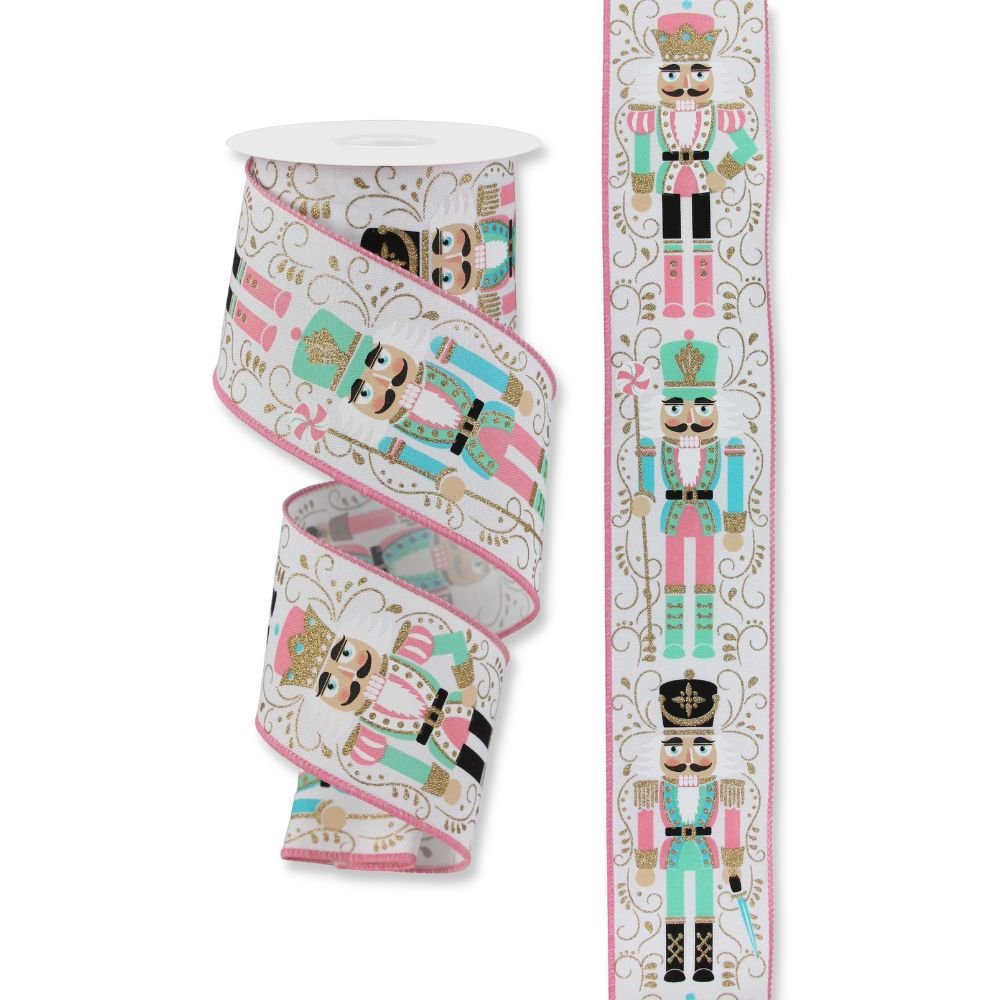 White and Pink Nutcracker Ribbon - My Christmas