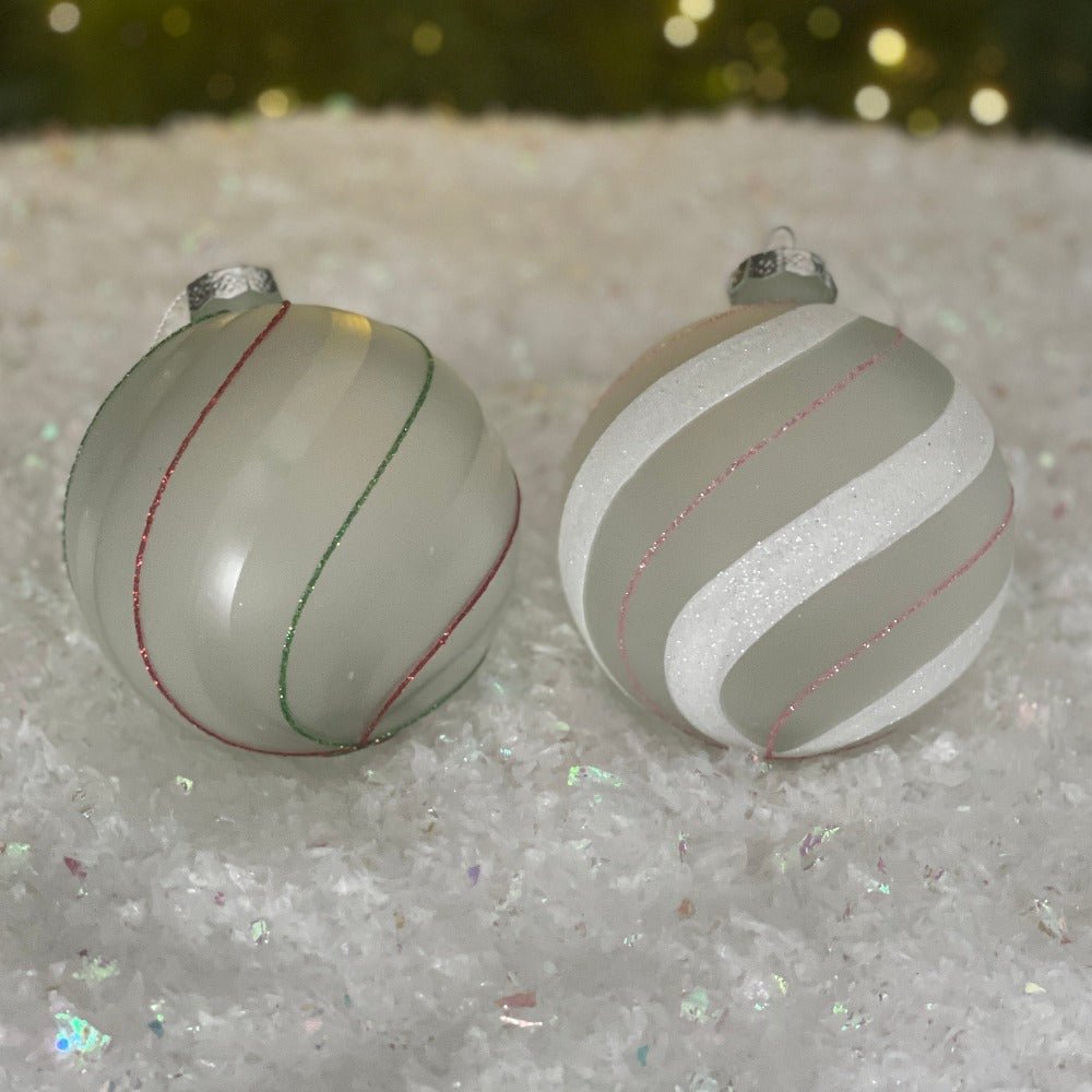 White Glass/Pink Stripe Ball Ornament - My Christmas