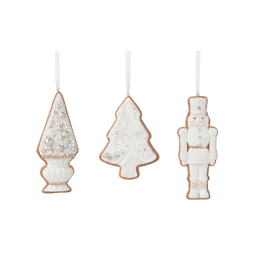 White Iced Tree Ornaments, Pack of 3 - My Christmas