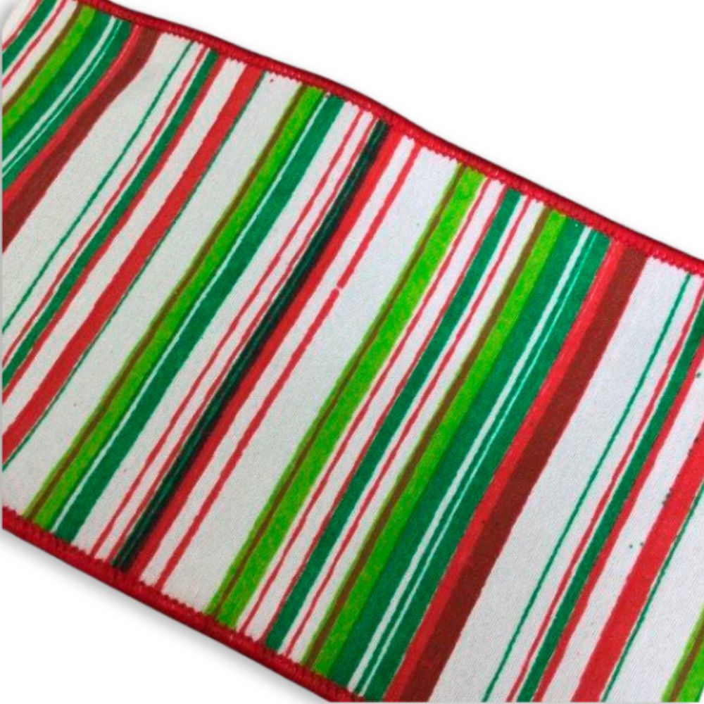 White Red Green Striped Ribbon - My Christmas