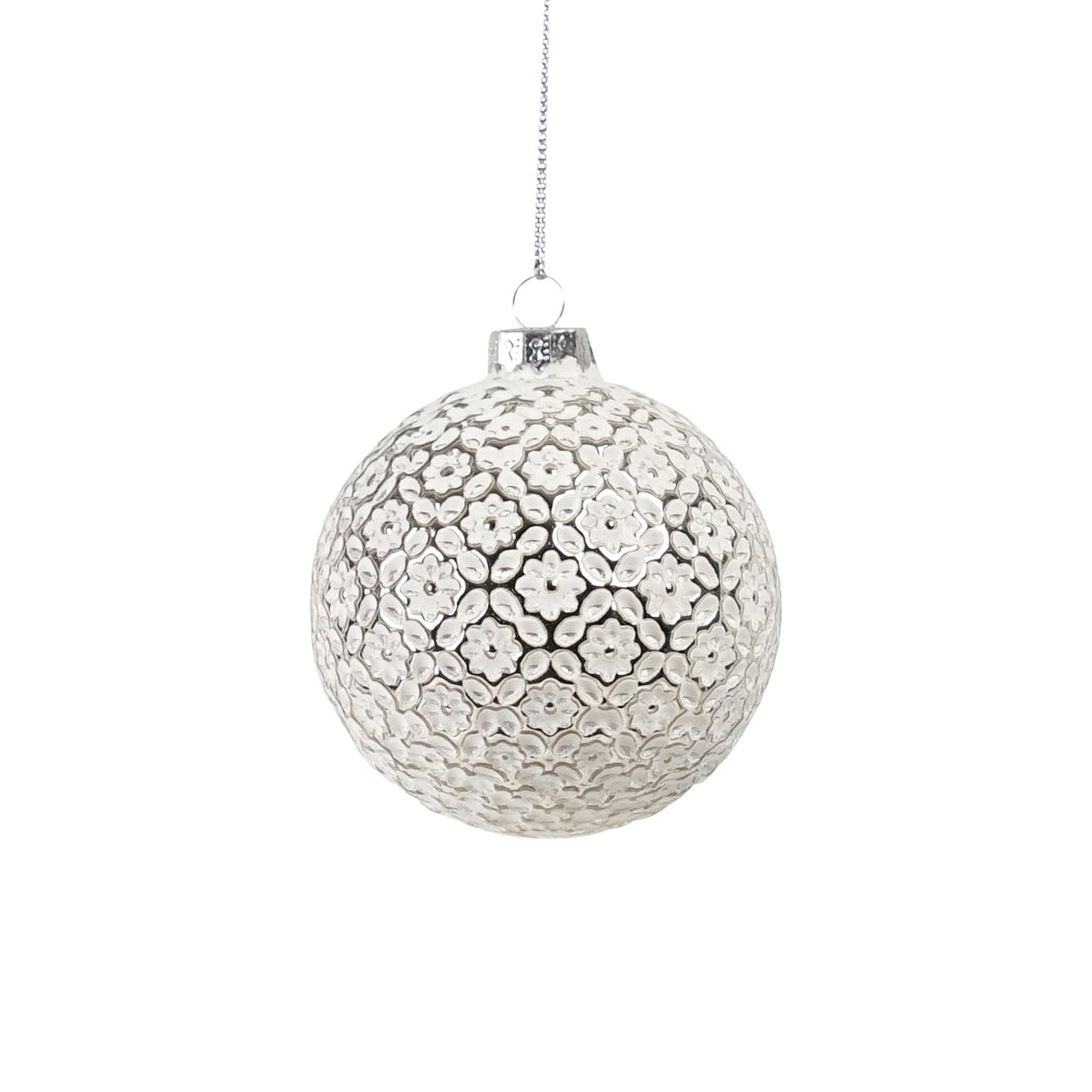 White/Silver Glass Bauble, 8cm - My Christmas